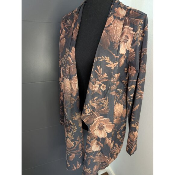 Soft Surroundings Shape Drape Faux Suede Jacket in Black and Brown Floral Multi - Picture 2 of 9